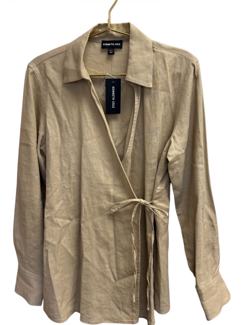 Kenneth Cole Beige Wrap Front Shirt Jacket